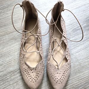 Report Womens Beige Mock Lace-Up Zip up ankle ballet flats shoe sandal Size 11US